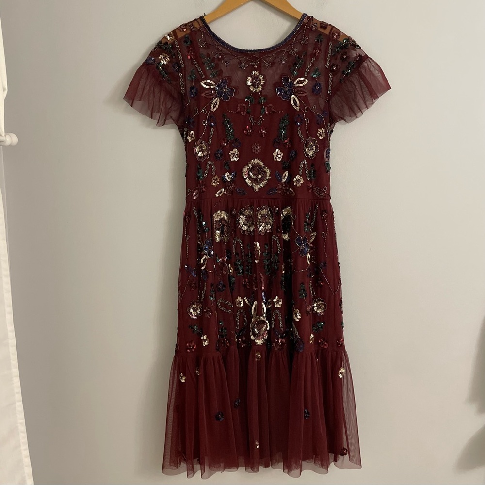 Gianni Bini Burgundy Embellished Midi Dress - Picture 2 of 9